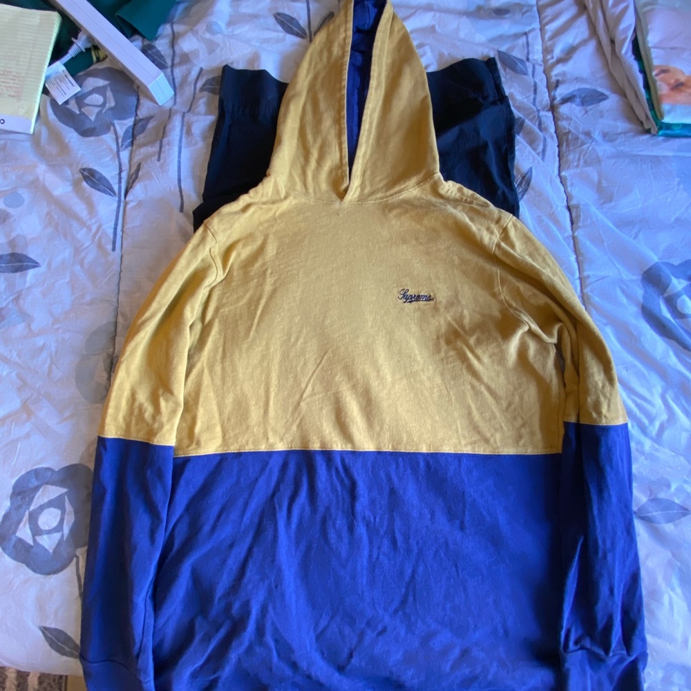 Supreme half/half Hoodie - Blue/Yellow - Large